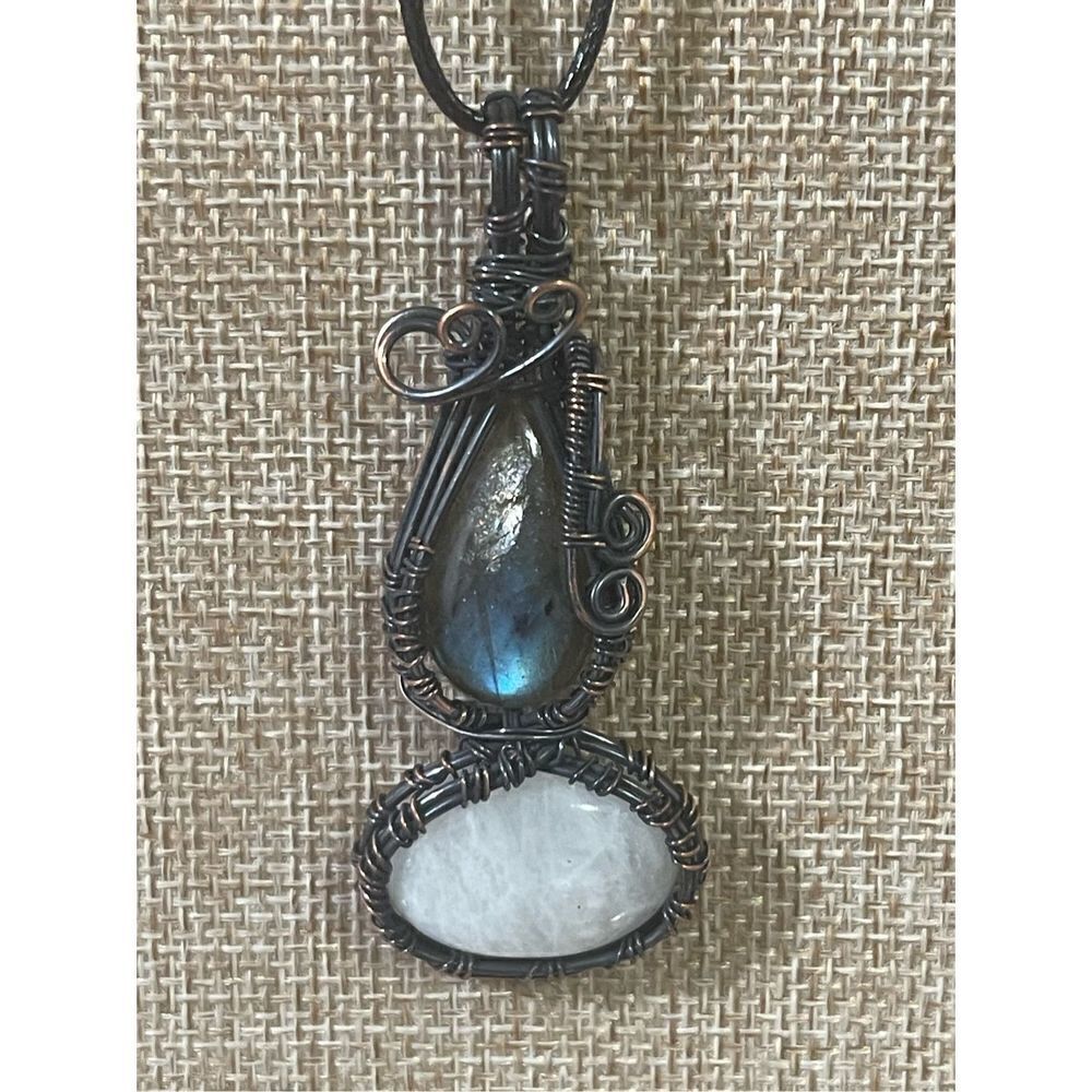 Moonstone + Labradorite Copper Wrapped Pendant